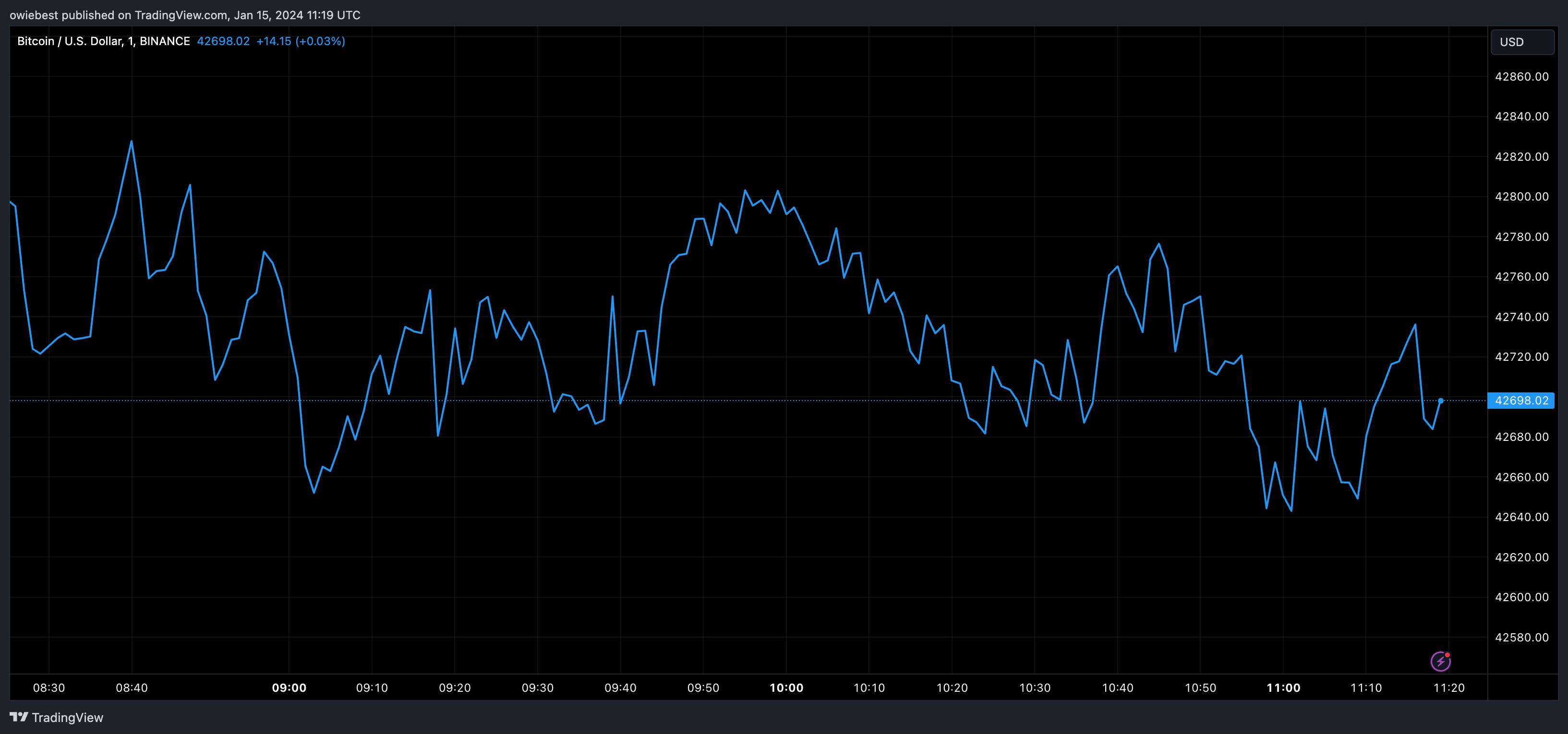 Графік ціни BTC від Tradingview.com (Spot Bitcoin ETF)