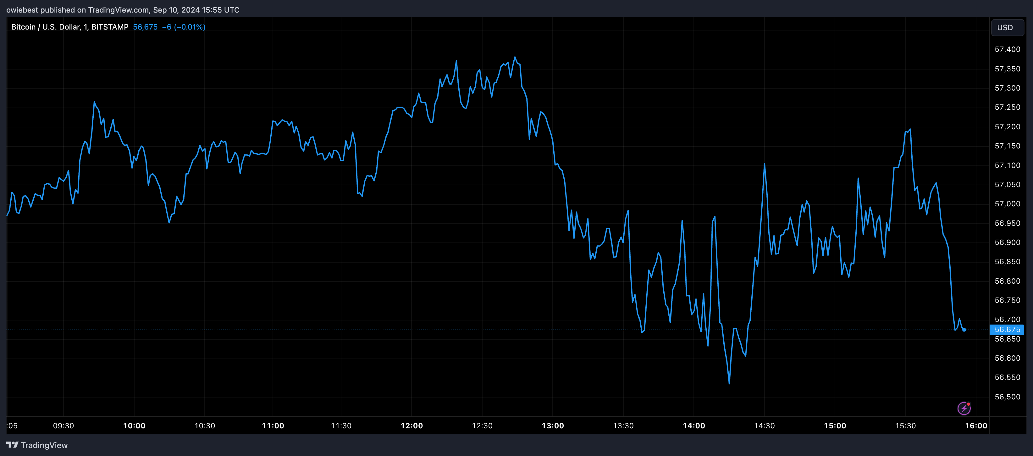 Графік цін на біткойни від Tradingview.com