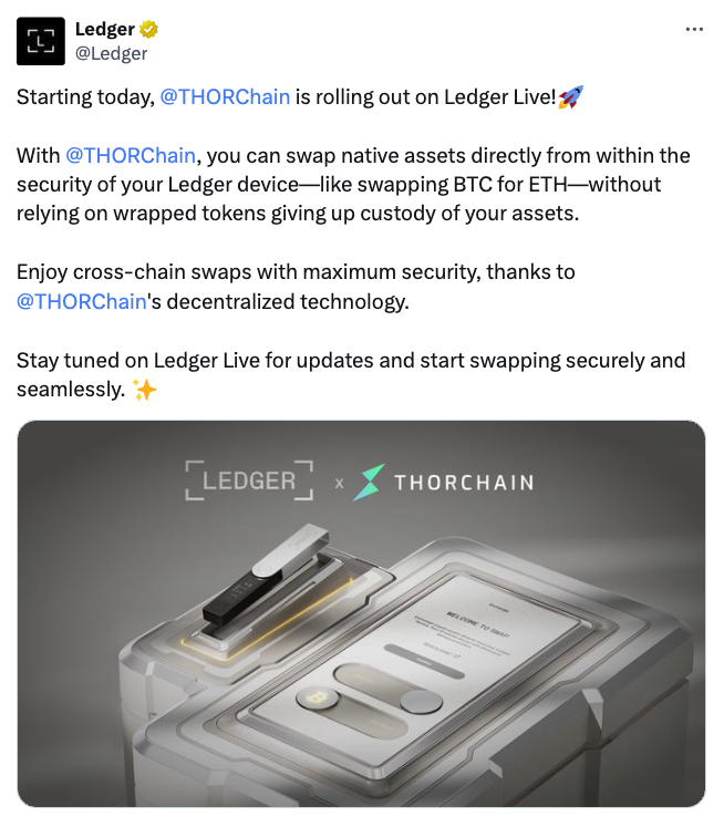 Ledger, апаратний гаманець, THORChain