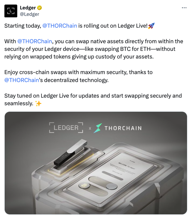 Ledger, Аппаратный кошелек, THORChain