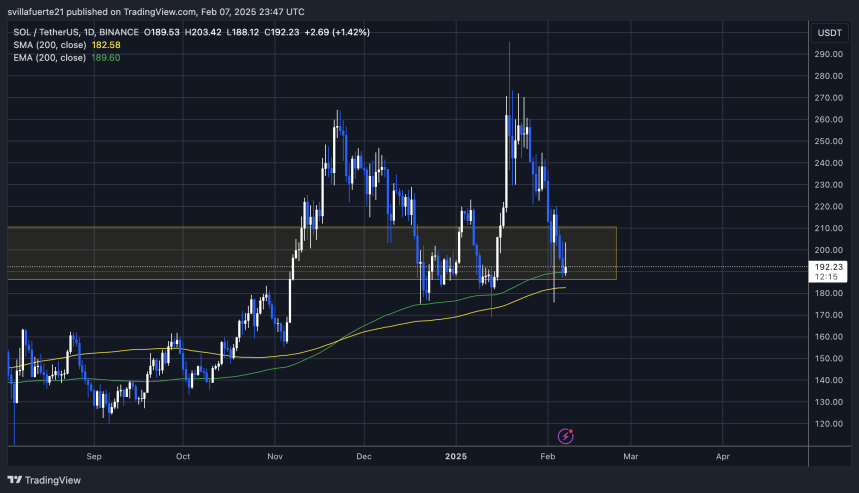 Sol Testing Критический уровень около 190 долларов |Источник: диаграмма SolusDT на TradingView