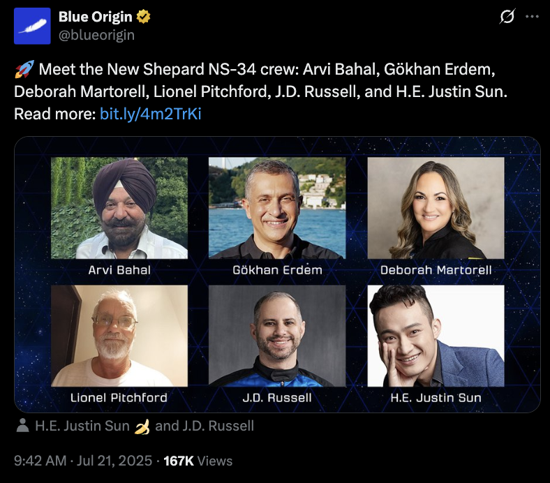 Amazon, Travel, Space, Tron, Justin Sun