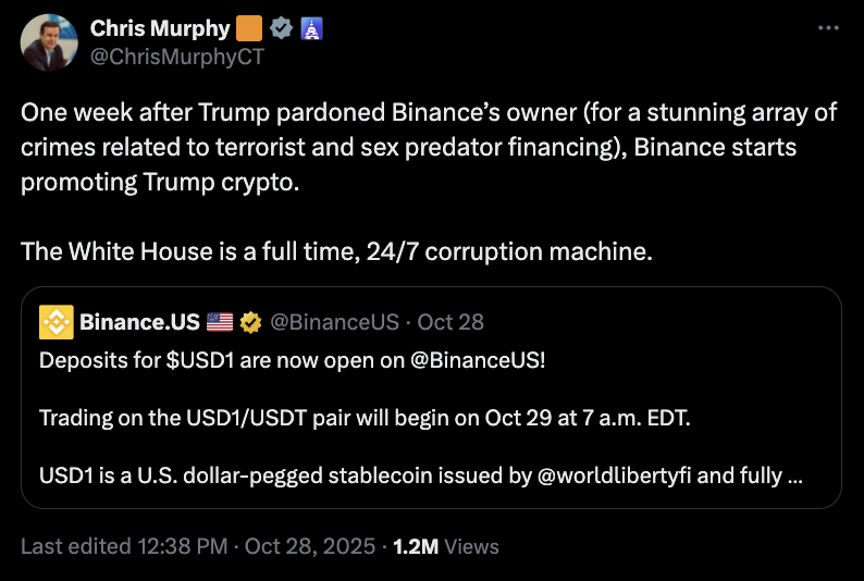 Чанпен Чжао, Дональд Трамп, Корупція, Binance, Stablecoin