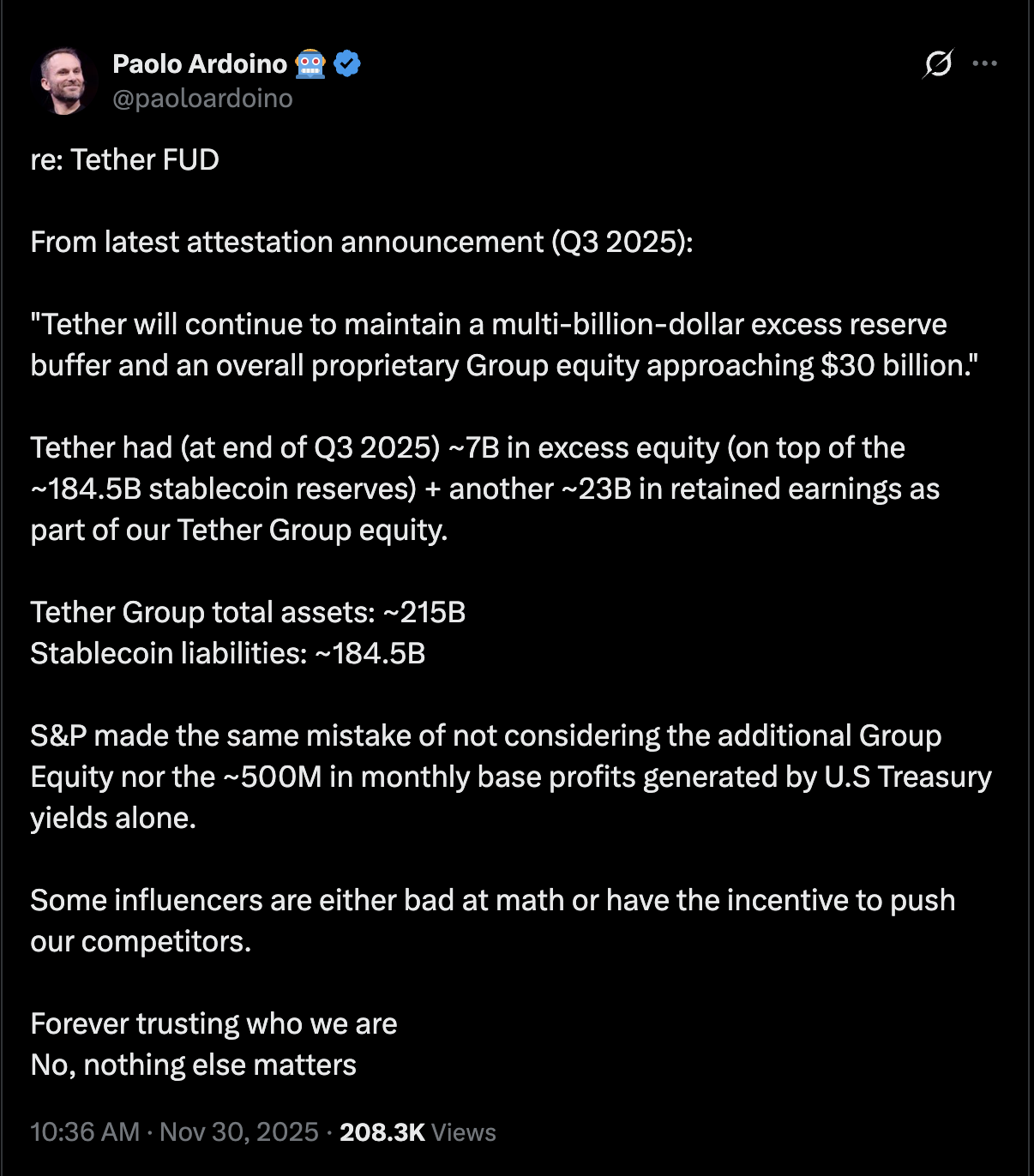 Tether, Стейблкоин, FUD