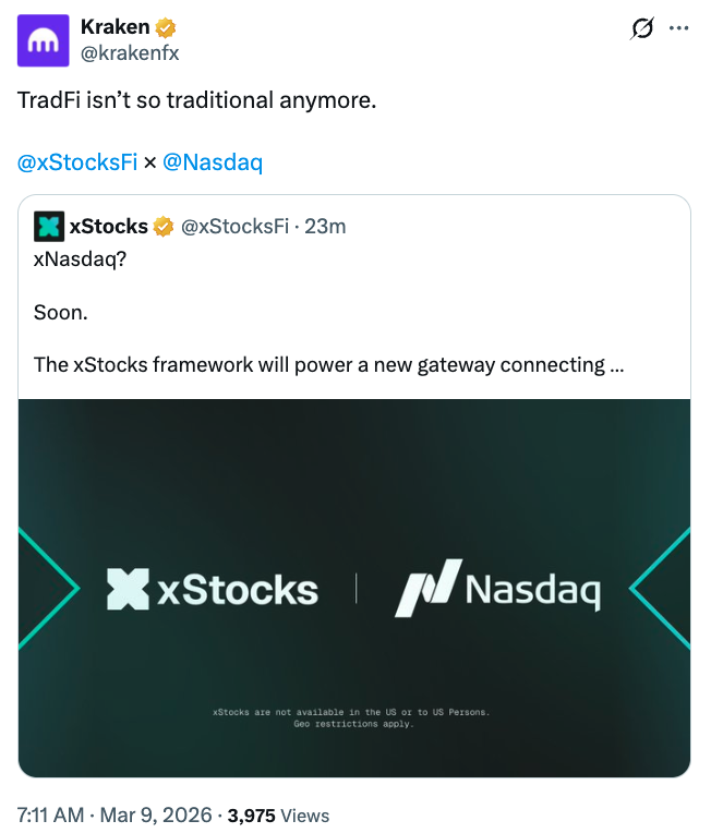 Kraken, Nasdaq, токенізація, токенізація RWA