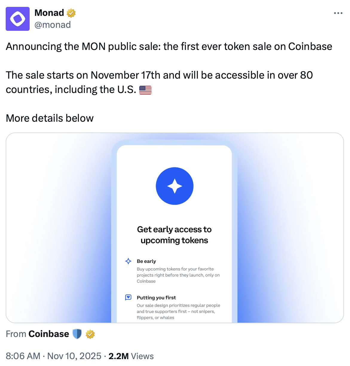 Coinbase, токени, ICO, Binance, Monad