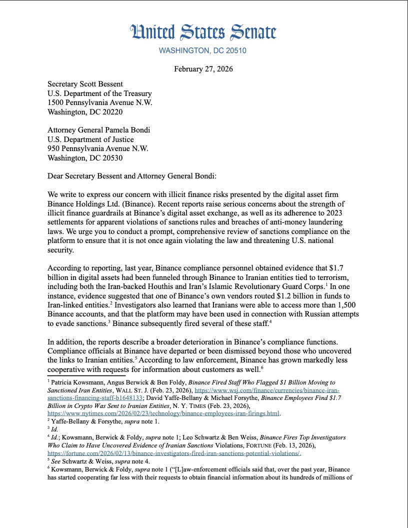 Конгрес, Сенат, Іран, біржа криптовалют, Binance, санкції