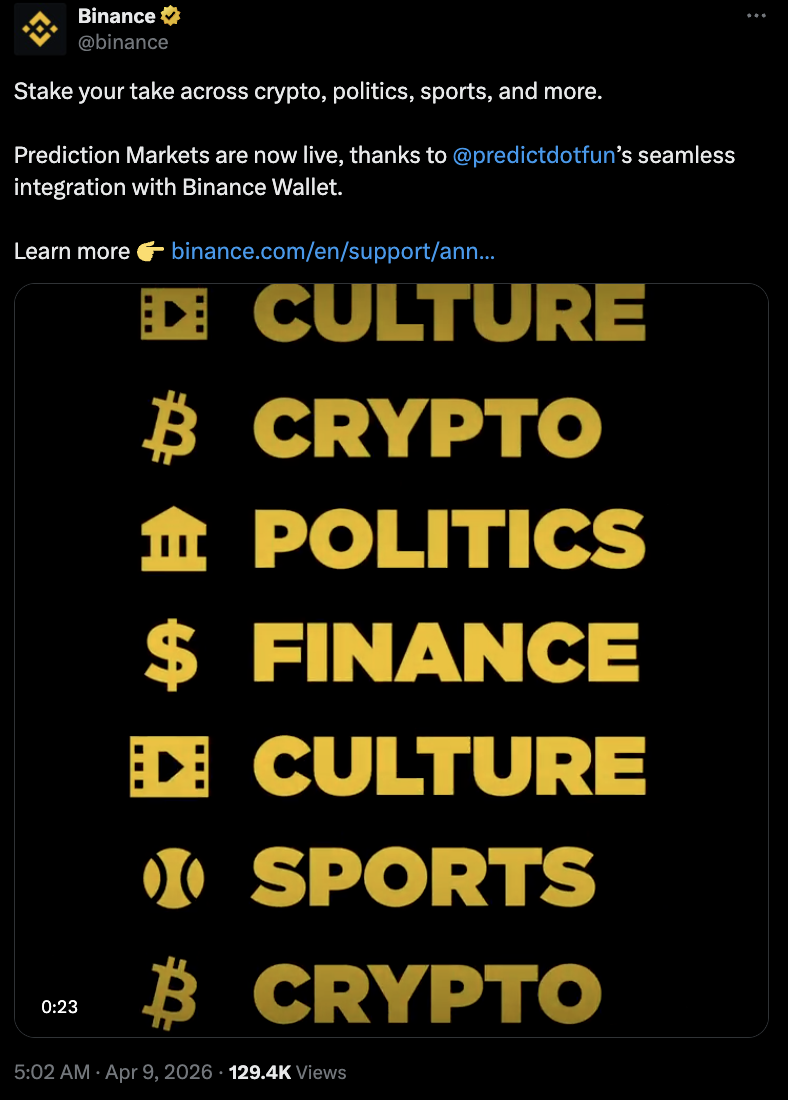 Криптовалютная биржа, Приложения, Binance, Рынки прогнозов