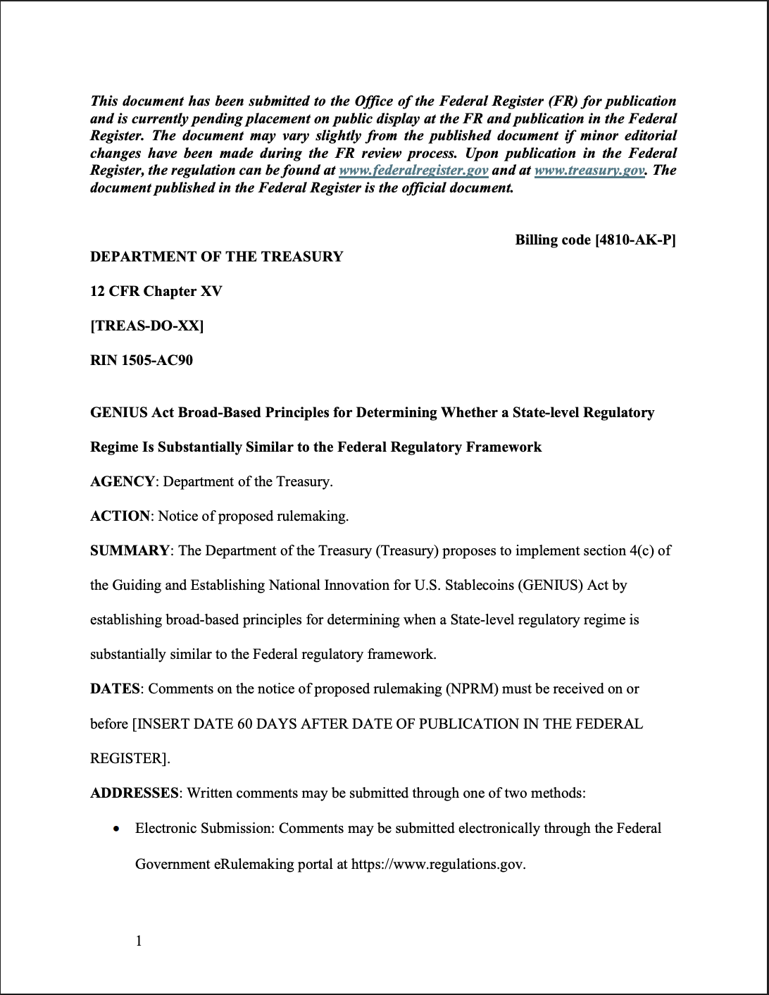 Правительство, Правительство США, США, Стейблкоин, Закон о гениях