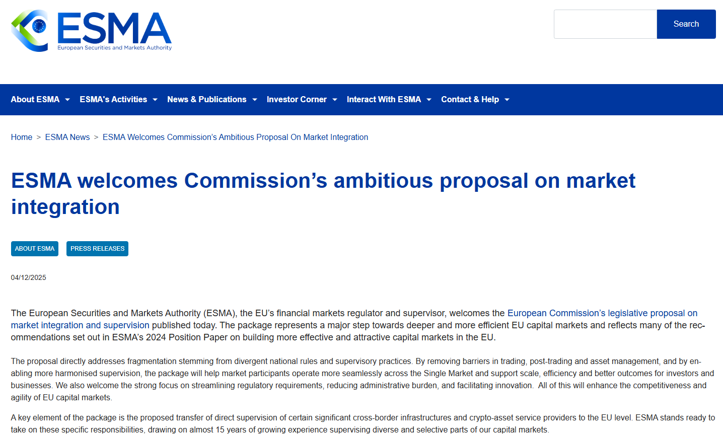 Законодавство, ESMA, біржа криптовалют, Європейський Союз, DeFi, MiCA