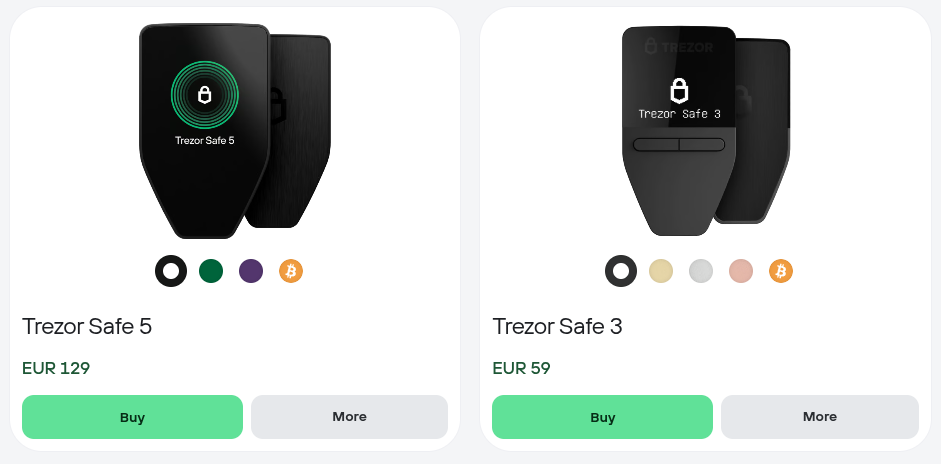 Trezor Safe 5 та Safe 3