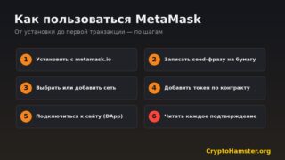 Шесть шагов работы с MetaMask: установка, seed-фраза, сеть, токен, подключение к сайту, проверка подтверждений