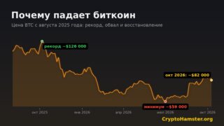 График цены биткоина с августа 2025 по октябрь 2026 года: рекорд около $126 000 и минимум около $59 000